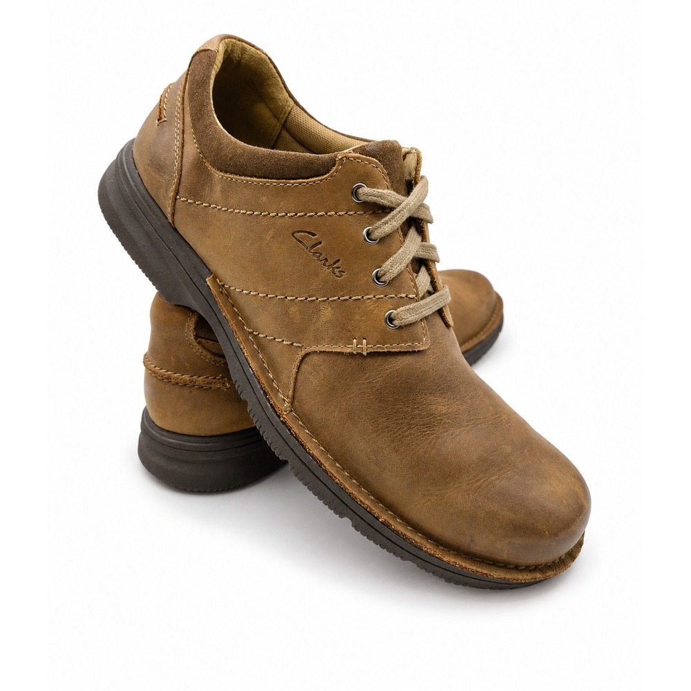 Clarks Men 10.5M Brown Leather Shoes Oxford Lace Up‎ Comfort Gorpcore Retro